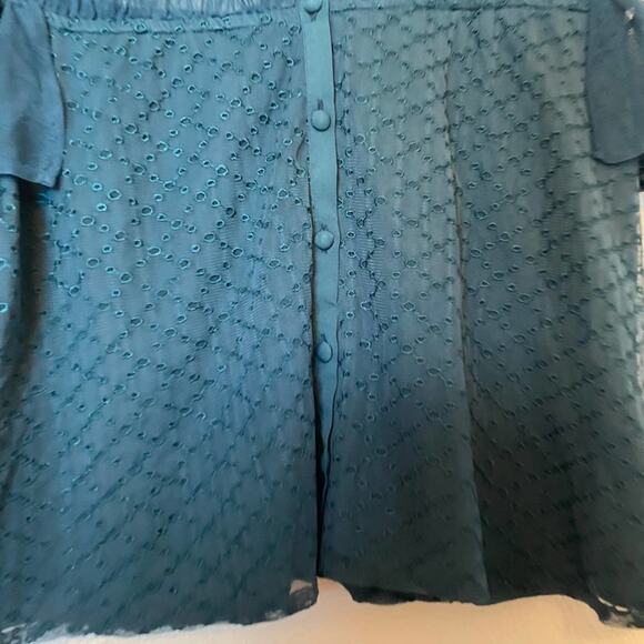 Tularosa Teal Textured Blouse Size XS Aritzia Dark Academia Sheer Tulle Lace - Picture 11 of 11